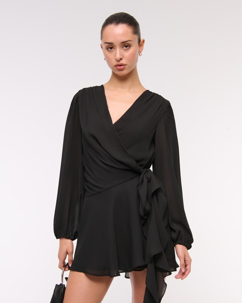LongSleeve Draped Wrap Mini Dress Abercrombie & Fitch — free download