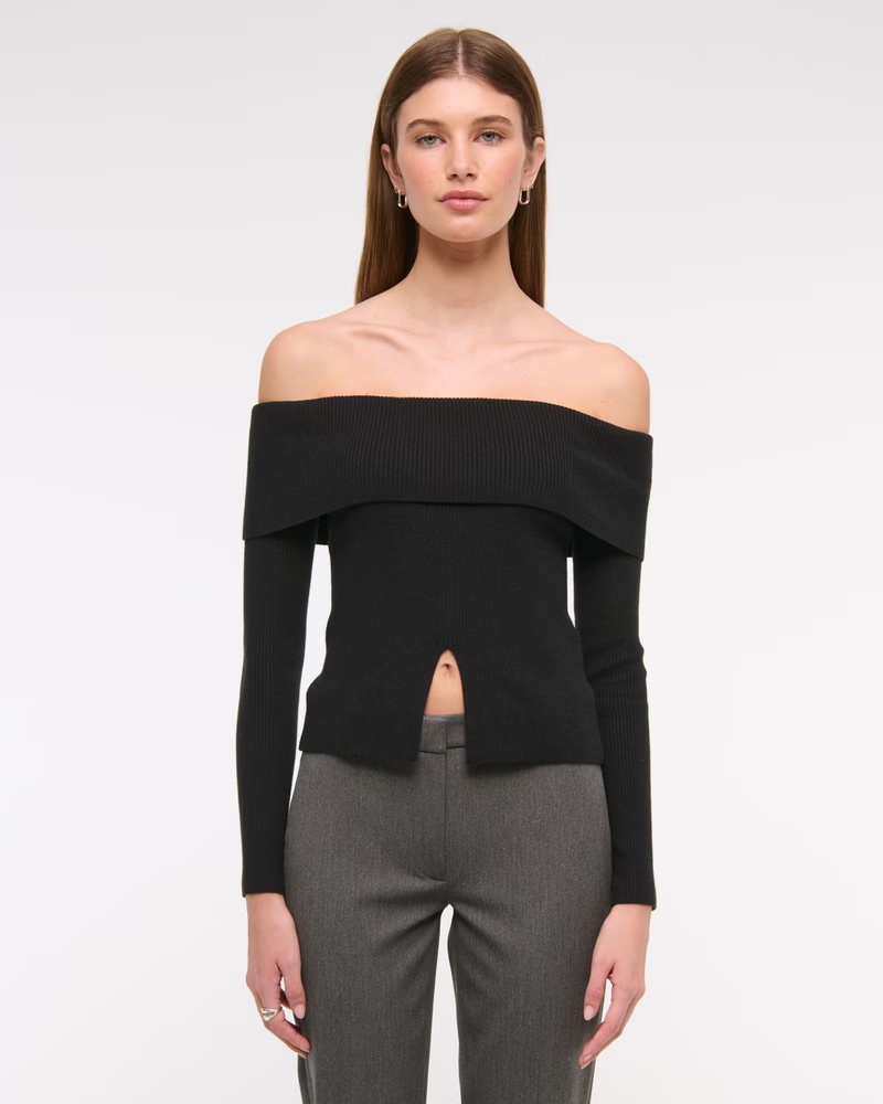 Ribbed Off-The-Shoulder Cutaway Sweater 1 Ribbed Off-The-Shoulder Cutaway Sweater