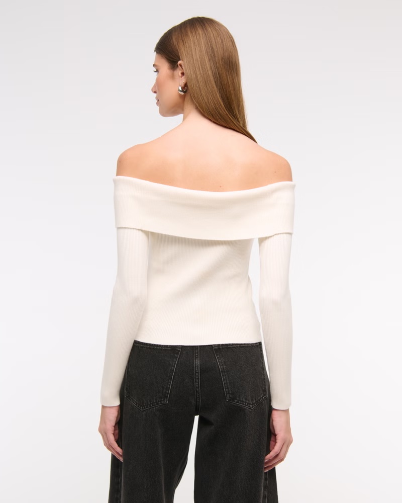 Ribbed Off-The-Shoulder Cutaway Sweater 36 Ribbed Off-The-Shoulder Cutaway Sweater