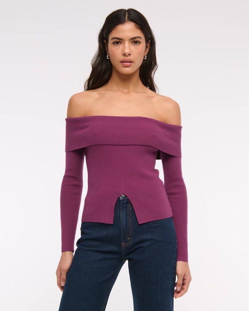 Ribbed Off-The-Shoulder Cutaway Sweater 40 Ribbed Off-The-Shoulder Cutaway Sweater