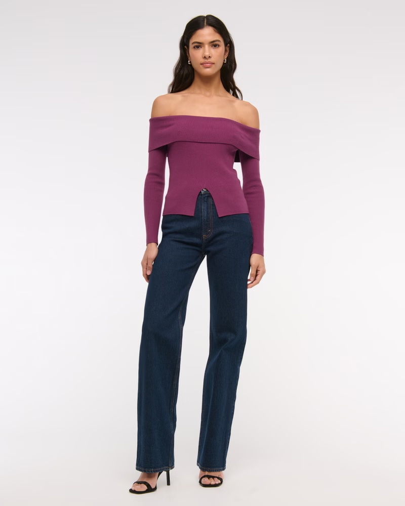 Ribbed Off-The-Shoulder Cutaway Sweater 41 Ribbed Off-The-Shoulder Cutaway Sweater