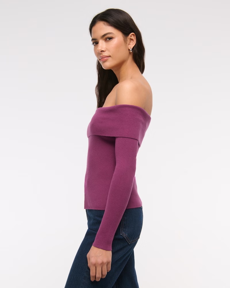 Ribbed Off-The-Shoulder Cutaway Sweater 42 Ribbed Off-The-Shoulder Cutaway Sweater