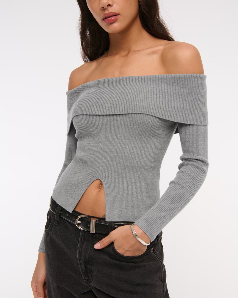 Ribbed Off-The-Shoulder Cutaway Sweater 45 Ribbed Off-The-Shoulder Cutaway Sweater