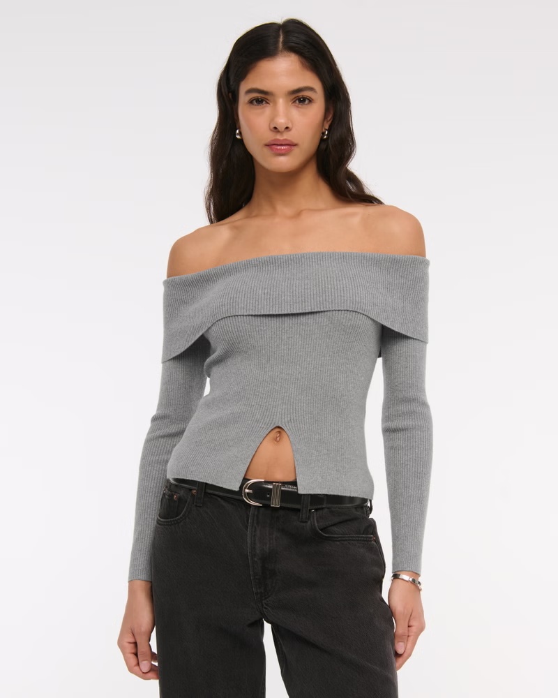 Ribbed Off-The-Shoulder Cutaway Sweater 46 Ribbed Off-The-Shoulder Cutaway Sweater