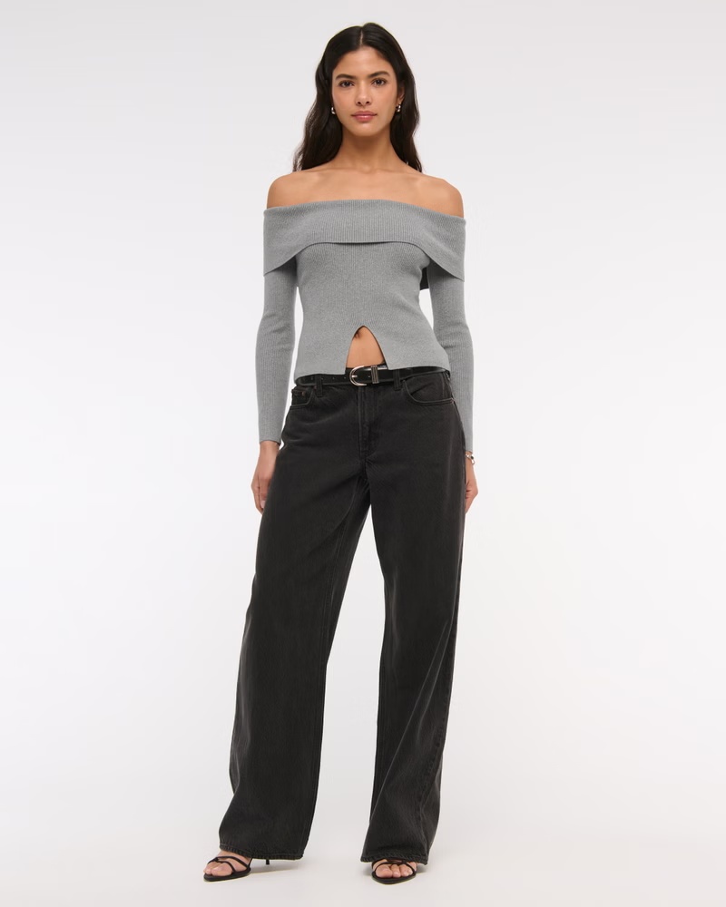 Ribbed Off-The-Shoulder Cutaway Sweater 47 Ribbed Off-The-Shoulder Cutaway Sweater