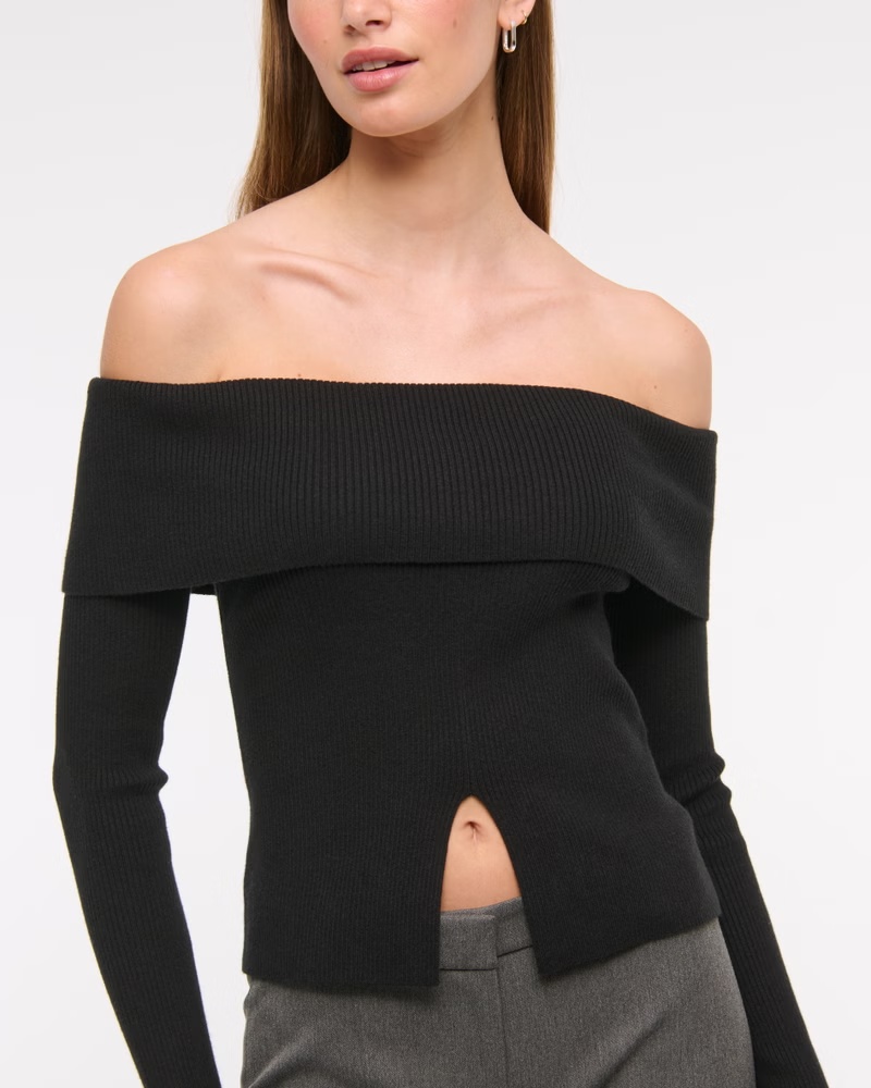 Ribbed Off-The-Shoulder Cutaway Sweater 28 Ribbed Off-The-Shoulder Cutaway Sweater