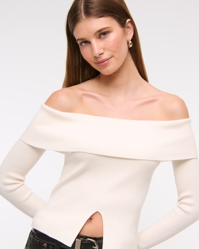 Ribbed Off-The-Shoulder Cutaway Sweater 32 Ribbed Off-The-Shoulder Cutaway Sweater