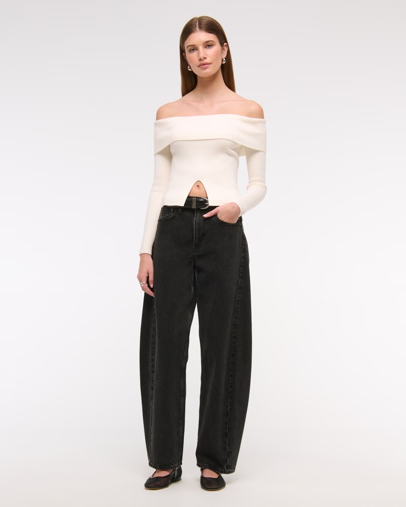 Ribbed Off-The-Shoulder Cutaway Sweater 33 Ribbed Off-The-Shoulder Cutaway Sweater