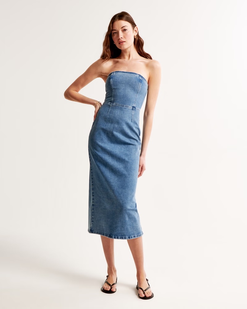 Strapless Denim Midi Dress Abercrombie & Fitch — free download
